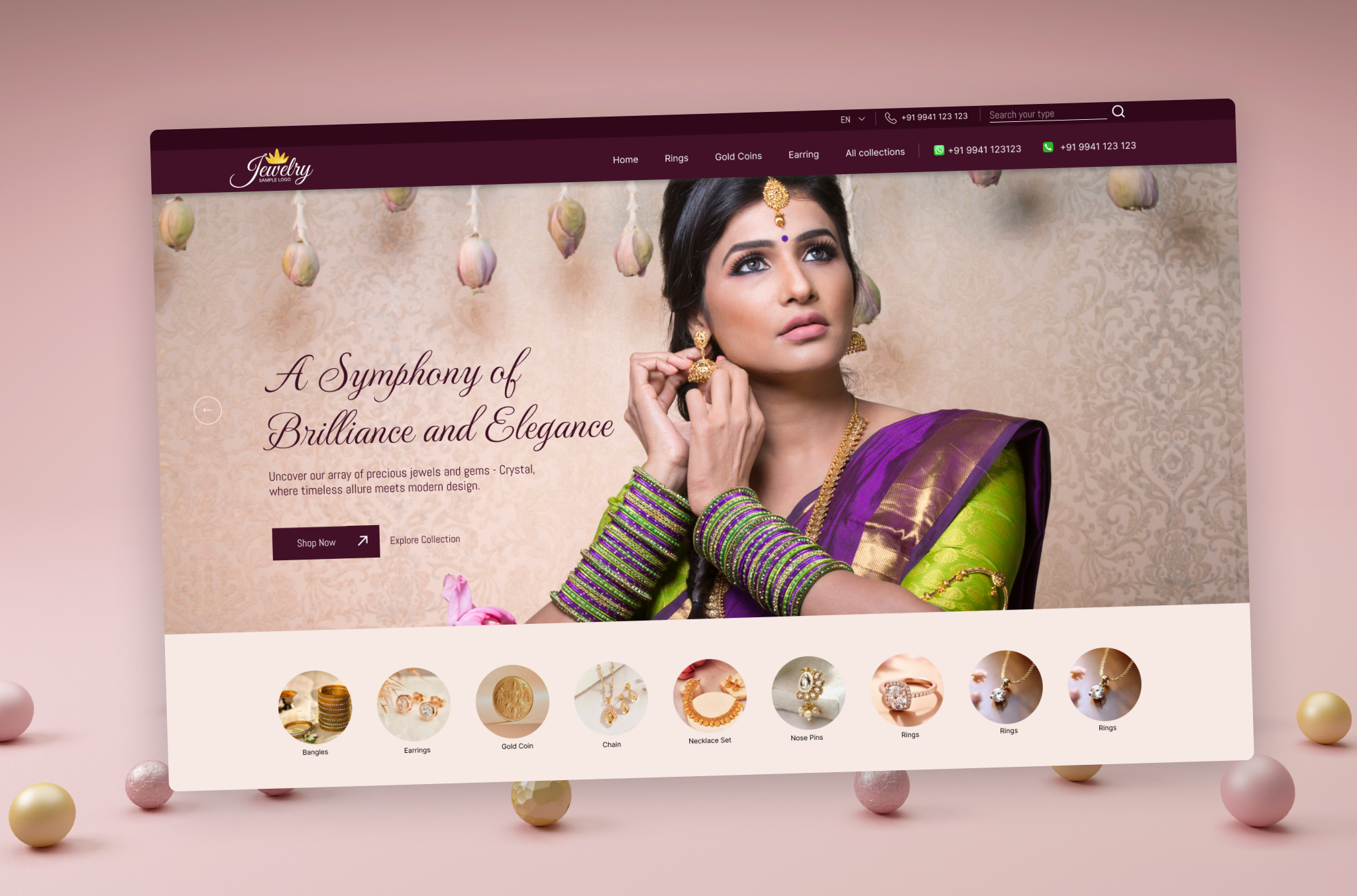Jewelry Website beauty bride ewelry landing page fasion indian indian website jewellery jewellery model jewellery website jewelry jewelry ecommerce landing page minimal model necklaces ui web website website design women