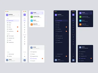 Navigation Menu app bars clean crm crm navigation dark mode dashboard design interface light mode menu menu bar minimal nav bars navigation navigation bar sidebar sidebar menu ui design ux design