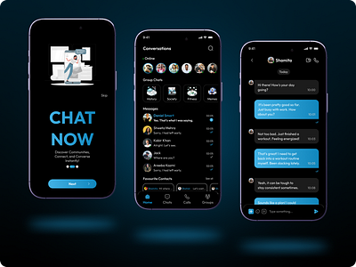 Blue Dark Chat App Homepage Mobile UI blue chat dark homepage uiux welldux