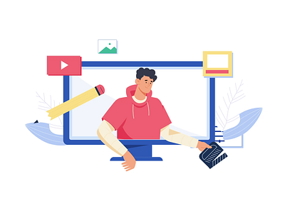 Boy editing video in desktop app Animated Illustration animation gif gif animation graphic design loop animation lottie animation motion graphics online class vector video video editor