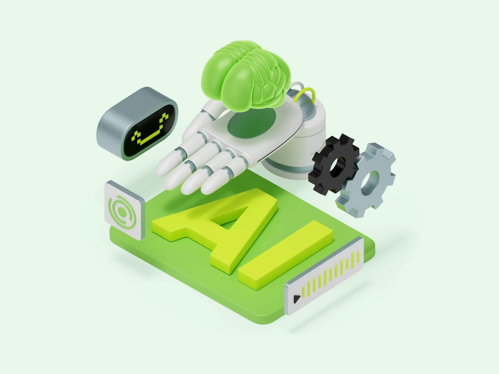 3D lettering artificial intelligence with robot and hand holding by ...