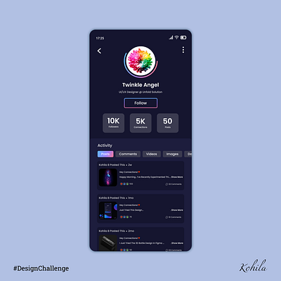 Profile Page - Design Challenge design challenge figma mobile app profile page ui ui inspiration uiux user interface ux