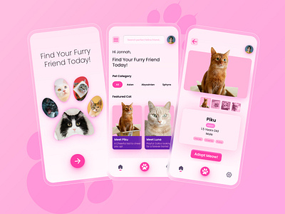 Pet Adoption App UI: Finding Furever Homes for Street Cats 🐾 adoptdontshop android app animalwelfare application branding catlovers design illustration logo mobileappdesign petadoption streetcats ui uiux uiux design uiuxdesign userexperience ux