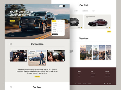 Limo Service Booking Website airport transfers booking cars chauffeur events landing page limo limousine limousine service rent rental ui vehicles web web design website