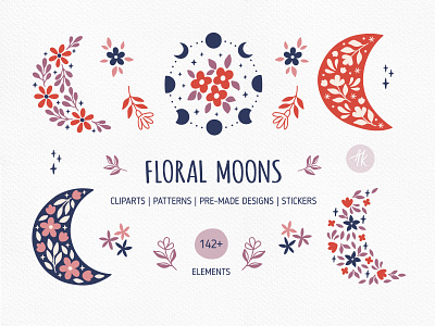 Floral Moons bundle cartoon celestial fantasy floral flower hand drawn illustration magic magic moon moon moon clipart moon phase mystical phase of the moon surface design trendy vector wildflowers witchy hands