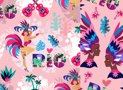 Rio Carnival seamless patterns brazil carnival dance design girl graphic design holiday illustration pattern design patterns print rio seamless pattern surface design tropical vector women