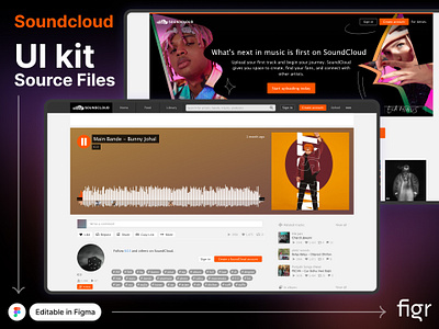 Make Soundcloud UI your own branding design editable figma free kit music platform podcast software souncloud spotify streaming ui ui kit ui ux web design webapp website yt music