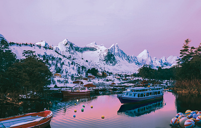 Snowscape Docks with Surprises concept art digital art digital imaging image manipulation imagination landscape mountains nature photo editing photoshop retouching snow winter