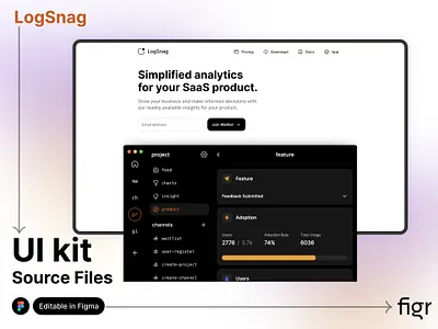 Make Logsnag UI your own branding design editable error tracking figma free kit landing page logging logsnag mockup modern ui platfrom sfotware template ui ui kit ui ux web design website