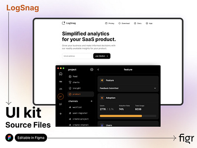 Make Logsnag UI your own branding design editable error tracking figma free kit landing page logging logsnag mockup modern ui platfrom sfotware template ui ui kit ui ux web design website