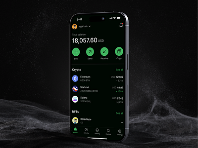 CoinWell Wallet - Dashboard app assets clean cryptocurrency dark mode dashboard ethereum figma ios mobile money nft product design ui ux wallet