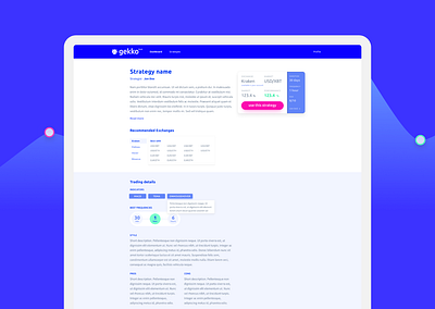 GekkoPlus Trading Strategy Page branding buttons components crypto design logo material design ui ux