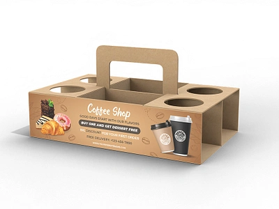 Cups Coffee Carrier with Handles Packaging Template box cafe coffee shop delivery desserts donuts drinks food meal pack packaging restaurant sweets