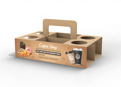 Cups Coffee Carrier with Handles Packaging Template box cafe coffee shop delivery desserts donuts drinks food meal pack packaging restaurant sweets