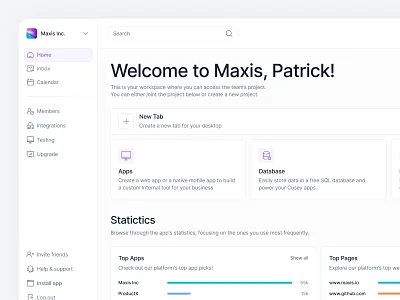 Dashboard💥 blue busines clean crm dailyui dash dashboard design figma gray inter minimal productive purple search sidebar ui uiux ux white