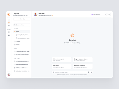 Tidychat - New Chat 💬 ai app chat chatbot design generate gpt product sidebar ui ux