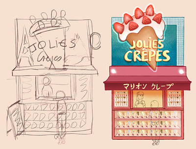 Japanese creperie storefront architecture crepe creperie illustration japan restaurant storefront