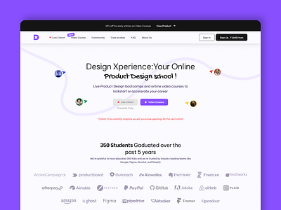 Landing page for an Imaginary design school branding graphic design ui