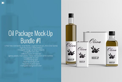 [-50%] Oil Package Mock-Up Bundle #1 bottle branding bundle collection food jar large metal mock mock up mockup oil package presentation small supplement up