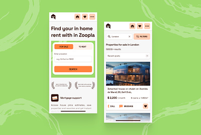 Zoopla: Mobile screens, Website design, Branding branding graphic design mobile patterns real estate real estate app ux ui design