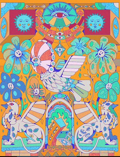 floral advertising affiche art artwork blossom book cubisme design dessin edtion eyes fleur geometric graphic design illustration orange ornemental poster pro yoaz