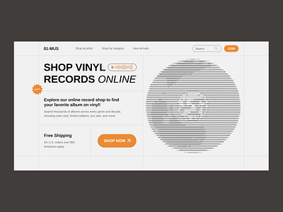 Website design concept for online vinyl shop concept minimalism music product design ui