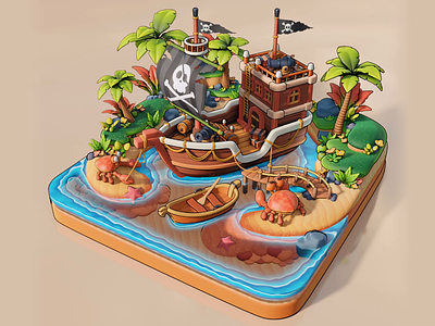 Pirate's Paradise ⚓ 3danimation 3dart 3dillustration 3disometric 3drender animation b3d blender blenderart eeveerender island isometricart paradise pirate