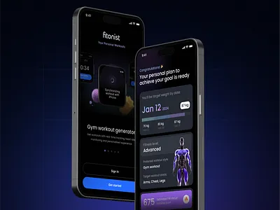 Onboarding for Fitness & Workout app. Mobile design app design dark design fitness graphic design gym ios mobile mobile app mobile design onboarding product design splash screen sport start screen ui ui graphic ux workout workout plan