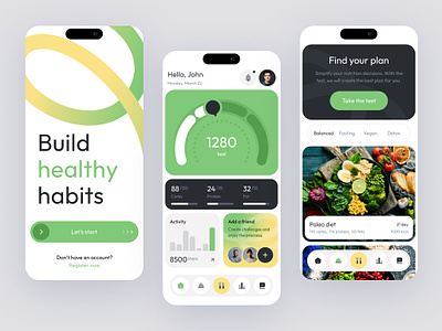 Diet App / Calories Tracker App activity analytics app application calories diet food green health mobile nutrition ui