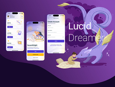 Lucid Dreamer | Dreams Mobile App analysis dreams figma mindmap mobile app self care sleep ui kit user flow uxui wireframes