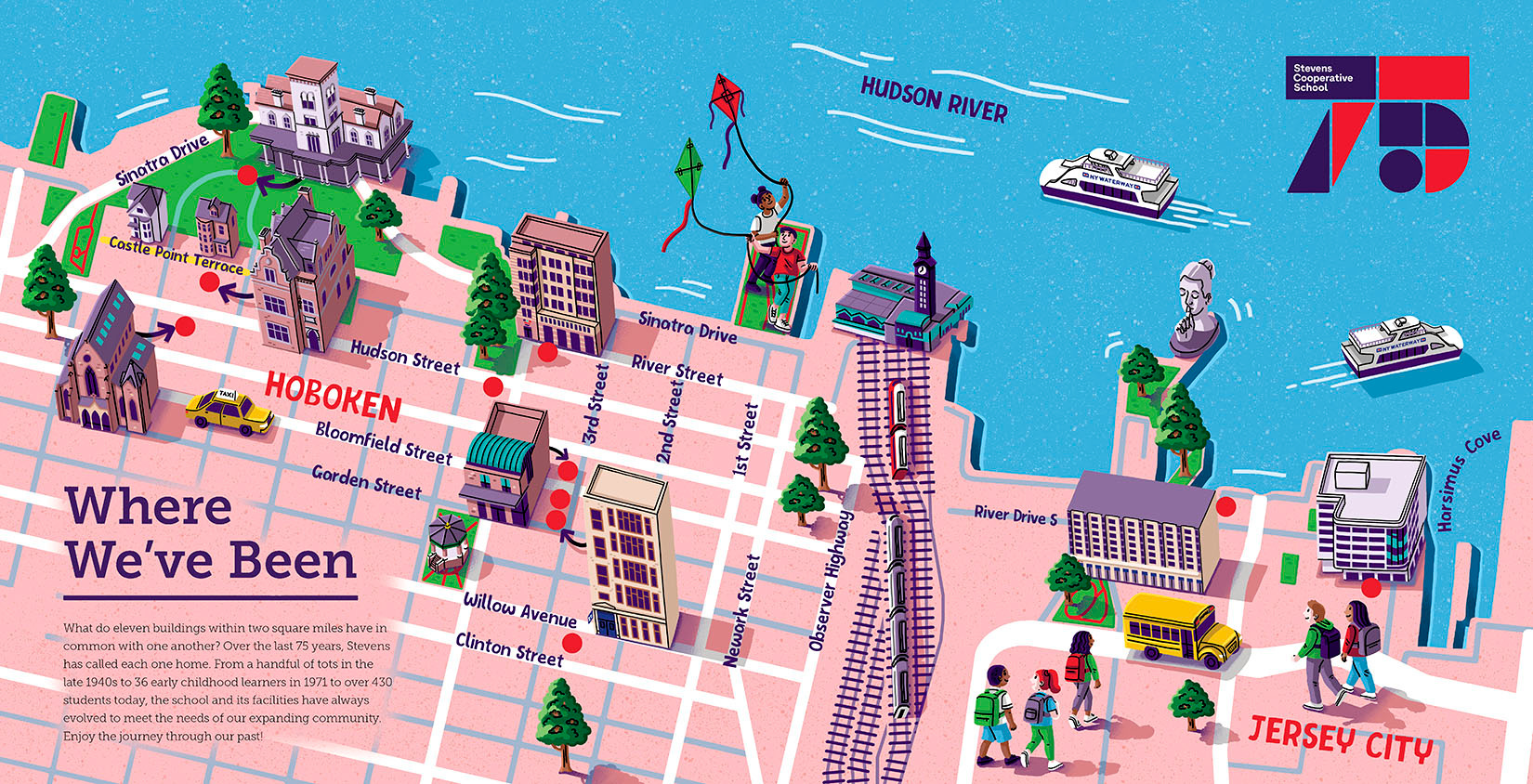 Editorial map illustration of Hoboken, New York cartography editorial editorial illustration illustration illustrator magazine magazine illustration map map illustration map illustrator new york map