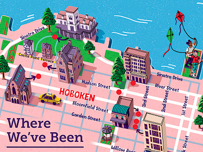 Editorial map illustration of Hoboken, New York cartography editorial editorial illustration illustration illustrator magazine magazine illustration map map illustration map illustrator new york map