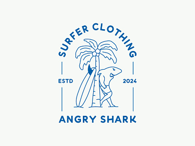 Angry shark logo angry animal beach brand branding clothing design fish logo graphic design line logo logotype mark minimal ocean palm sea shark surfer symbol