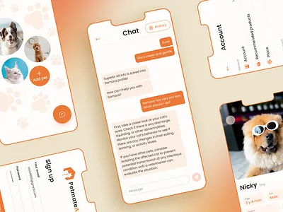 Mobile App Design | AI-powered Pet Care Tool | Pet Health ai app design chat chat gpt communication concept dailyui dog cat history inspiration mobile app pet care pet health pet owner pet wellbeing pets social app suggestions ui vet
