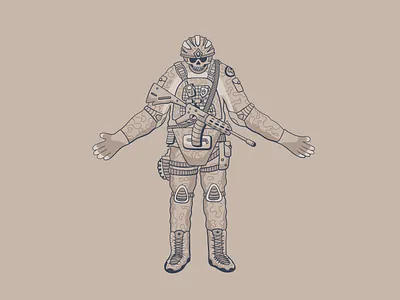 demon soldier character concept army art death design illustration line line art militant military morter nato outline skull soldier t shirt design trooper ukraine vector war zsu