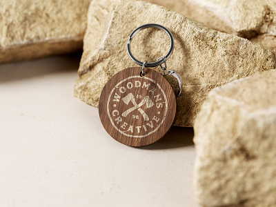 Round Branded Wooden Keychain Mockup PSD circle
