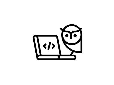Wise Owl Logo Design animal branding cartoon character code coding design digital flat icon illustration laptop logo mascot minimal oultine owl smart vector wise