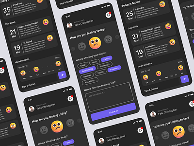 Mood Tracker App - Visual Exploration app application brand branding design graphic design illustration ios app iphone mental health minimalist mobile modern tech ui ui design ui ux ux ux design vector