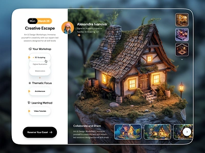 Creative Education Platform UI: Cozy and Clean 3d ai ai art app app ui booking booking ui clean ui cozy creative learning graphic design illustration learning app midjourney schedule study ui ui web app