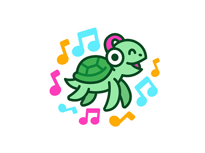 Turtle Music Logo biodiversity branding cartoon character cool design digital flat funny happy icon illustration logo mascot music notes sea ​​turtle tiki turtle vector