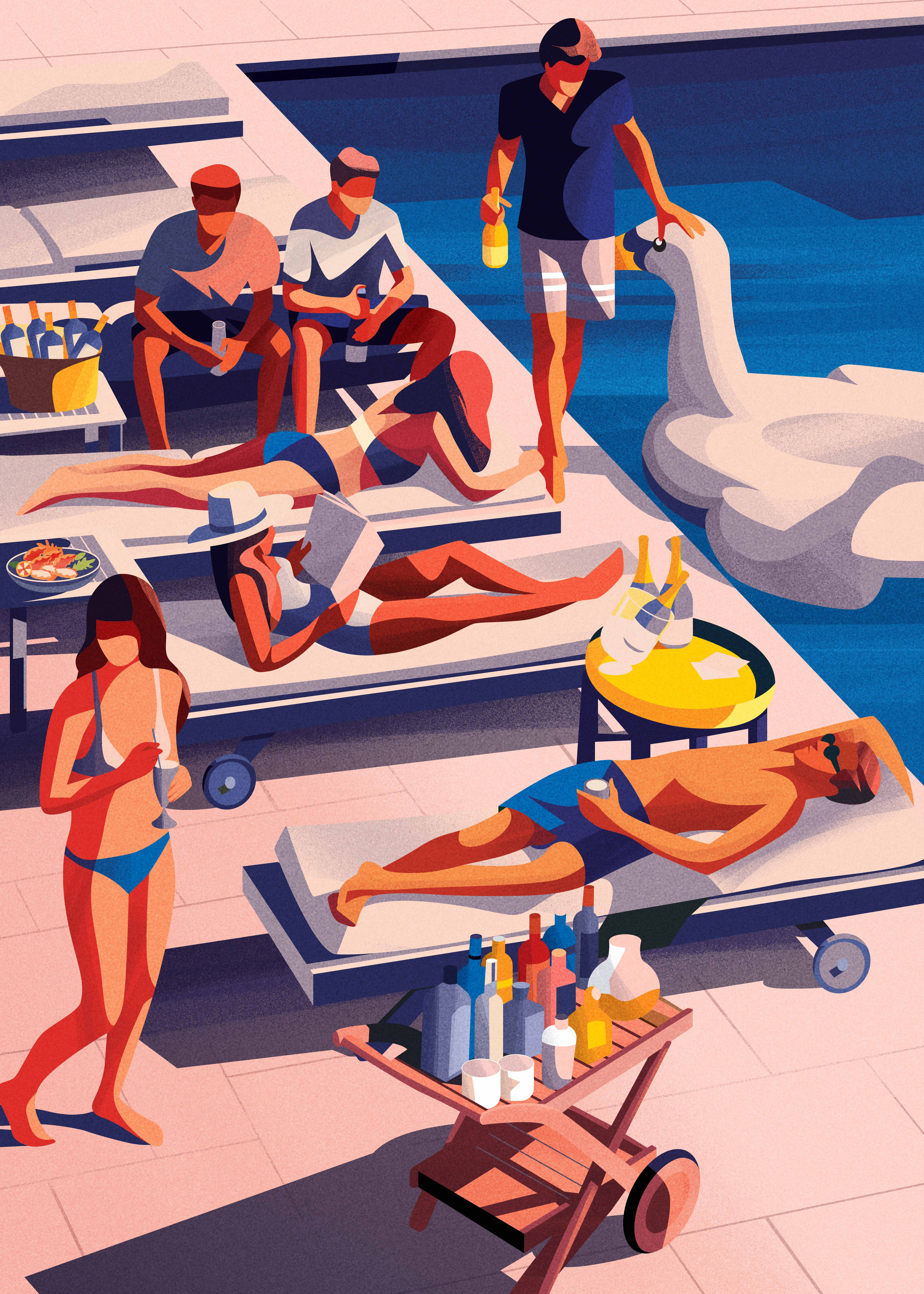 Diving into the summer colorful design girl illustration people pool summer vector