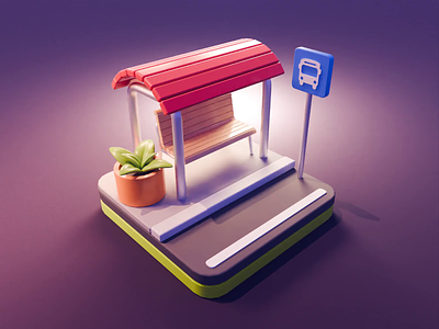 Bus Stop 3D Tutorial 3d blender bus bus stop diorama icon illustration isometric render tutorial