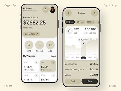 Crypto Wallet Mobile App app app design bitcoin blockchain crypto crypto exchange crypto mobile app crypto wallet cryptocurrency design ethereum exchange fahim mobile app mobile app design trading ui wallet