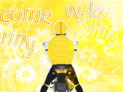Welcome spring adobe illustrator adobe photoshop character design daisyflowers flowers graphic design illustration ladybiker motorbike rvart spring vector yellow