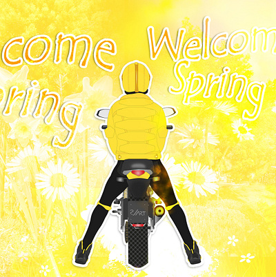Welcome spring adobe illustrator adobe photoshop character design daisyflowers flowers graphic design illustration ladybiker motorbike rvart spring vector yellow