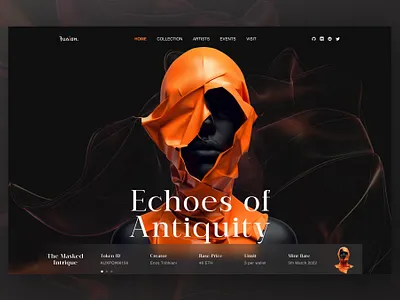 Ancient Echoes - Artistic Museum Landing Page 3d art artwork beautiful black colors dark design echoes graphic design home page landing page museum orange ui userinterface vibrant colors