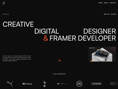 Sinyard Design Framer Portfolio Website black and orange branding dark mode design framer portfolio ui ux website
