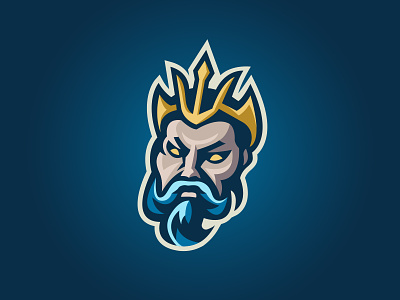 Neptune angry aqua blue crown esports head king logo man mascot neptune sports water