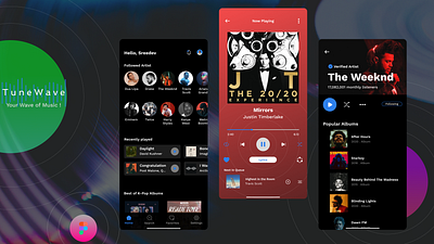 TuneWave - Music Player App 3d animation branding figma graphic design interface logo motion graphics music music player player tunewave ui