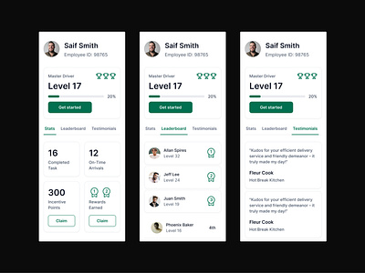 Driver Profile Gamification driver app driver profile gamification mobile app ui user profile ux